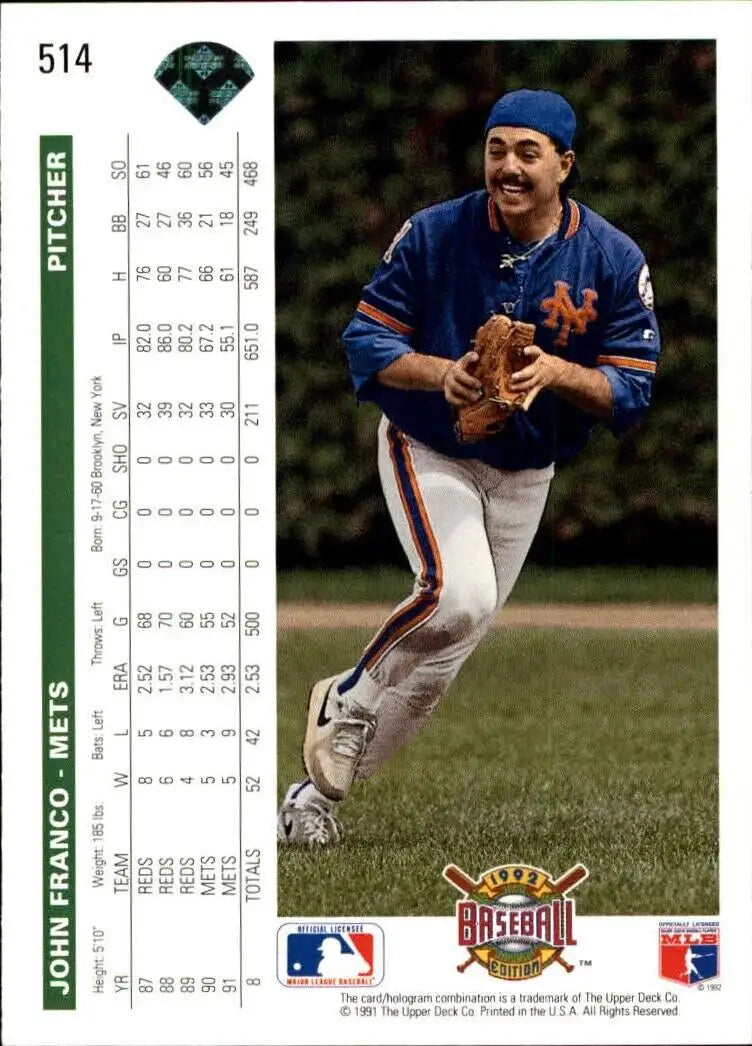John Franco 1992 Upper Deck MLB #514 Baseball Card New York Mets - Baseball Card Single