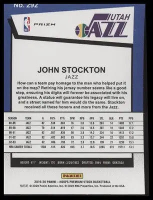 John Stockton 2019-20 Hoops Premium Stock Prizms Silver Mojo #292 Utah Jazz - Basketball Card Single