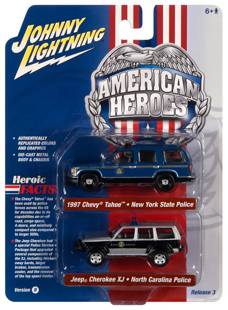 Toy car packaging with Johnny Lightning Chevy Tahoe and Jeep Cherokee from Car Set Series B