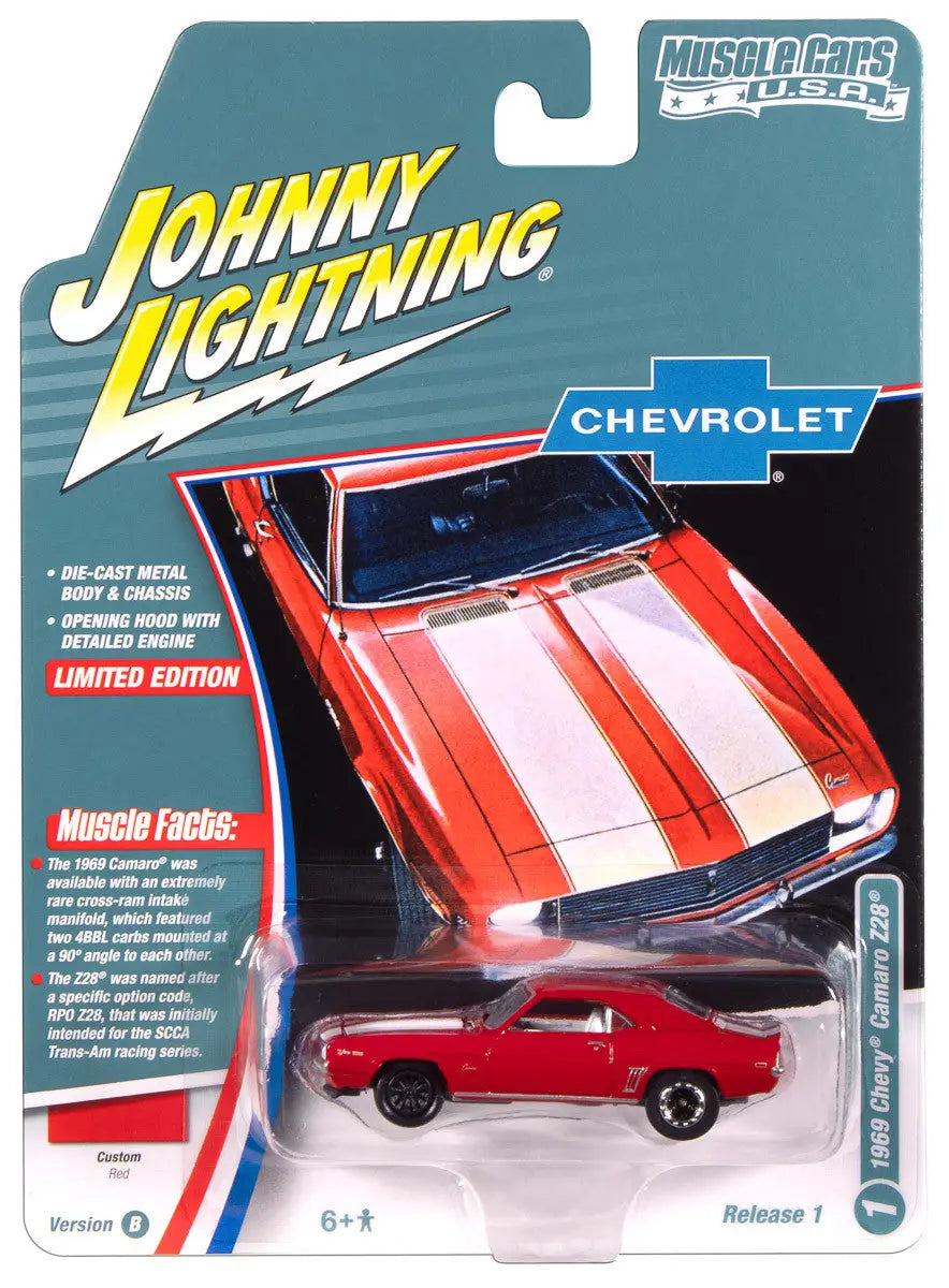 Johnny Lightning JLMC034 Muscle Car VER B 1969 Chevy Camaro Z28 Red - Collectibles