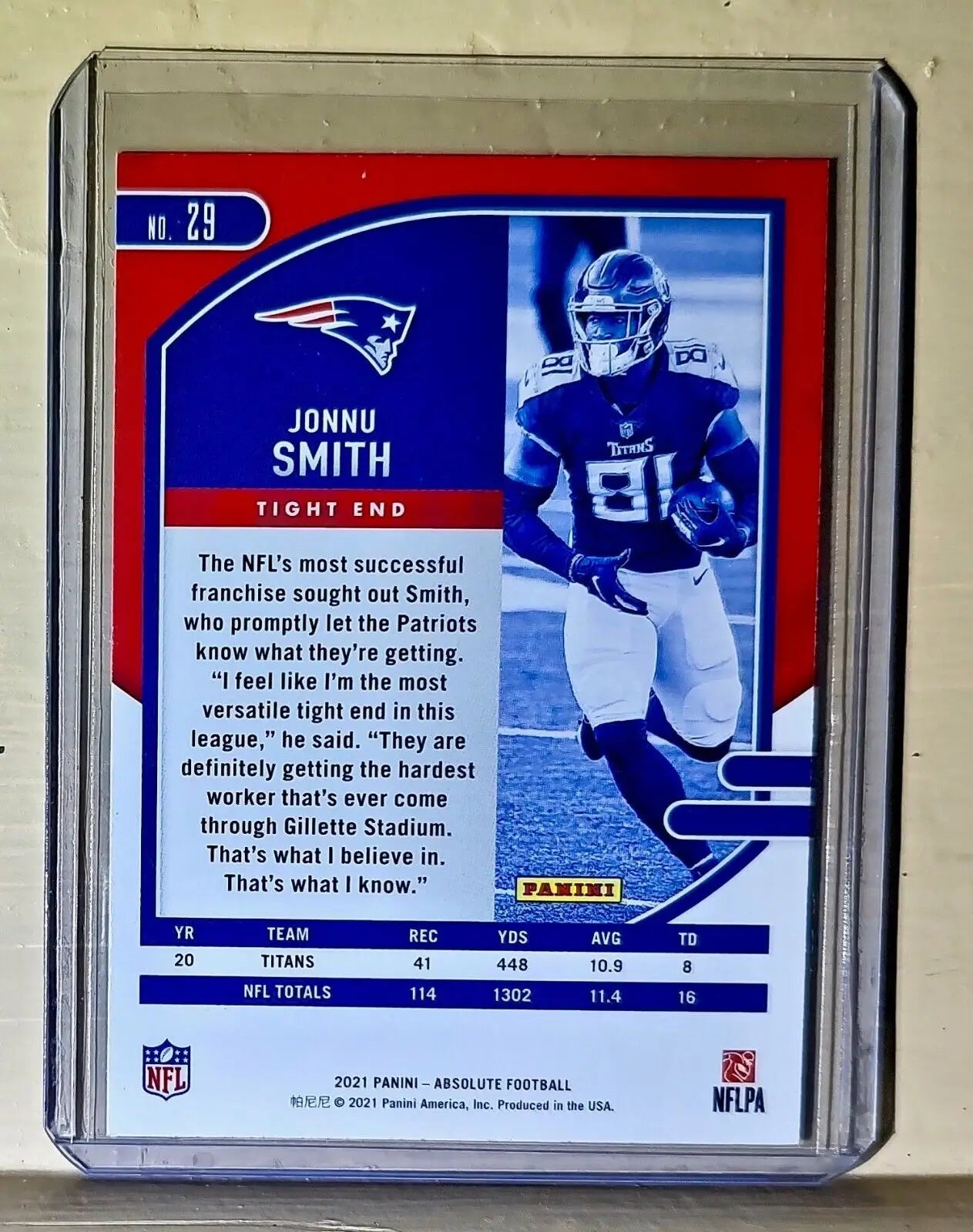 Jonnu Smith 2021 Panini NFL Absolute Football #29 Card Patriots - Football Card Single