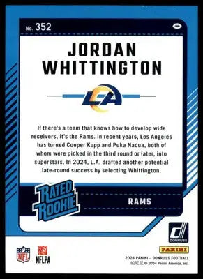 Jordan Whittington Rookie 2024 Donruss #352 Los Angeles Rams - Football Card Single