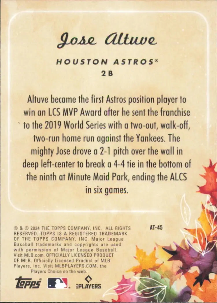 Jose Altuve 2024 Topps Update Autumn Tales #AT-45 Houston Astros Baseball Card - Baseball Card Single