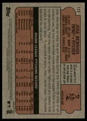 Jose Berrios 2021 Topps Heritage #113 Minnesota Twins - Baseball Card Single