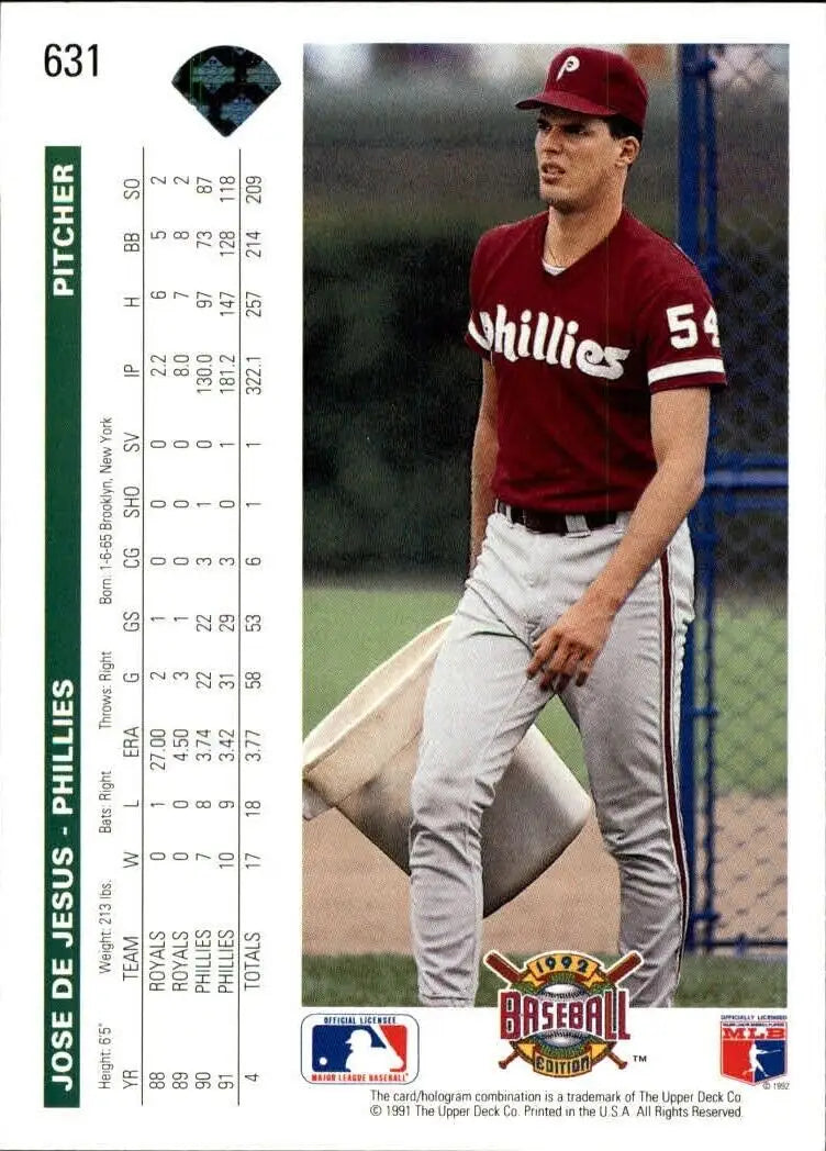 Jose DeJesus 1992 Upper Deck MLB #631 Baseball Card Philadelphia Phillies