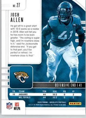 Josh Allen - 2020 Panini Absolute - #27 - Retail Football - Football Card Single