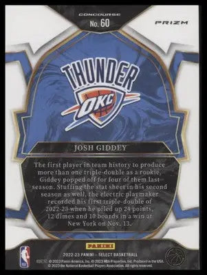 Josh Giddey 2022-23 Panini Select Green White Purple #60 Oklahoma City Thunder - Basketball Card Single