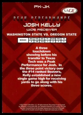 Josh Kelly 2025 SAGE High Series Peak Performance Holo #PK-JK Cougars - Football Card Single