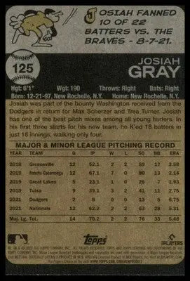 Josiah Gray Rookie 2022 Topps Heritage #125 Washington Nationals - Baseball Card Single