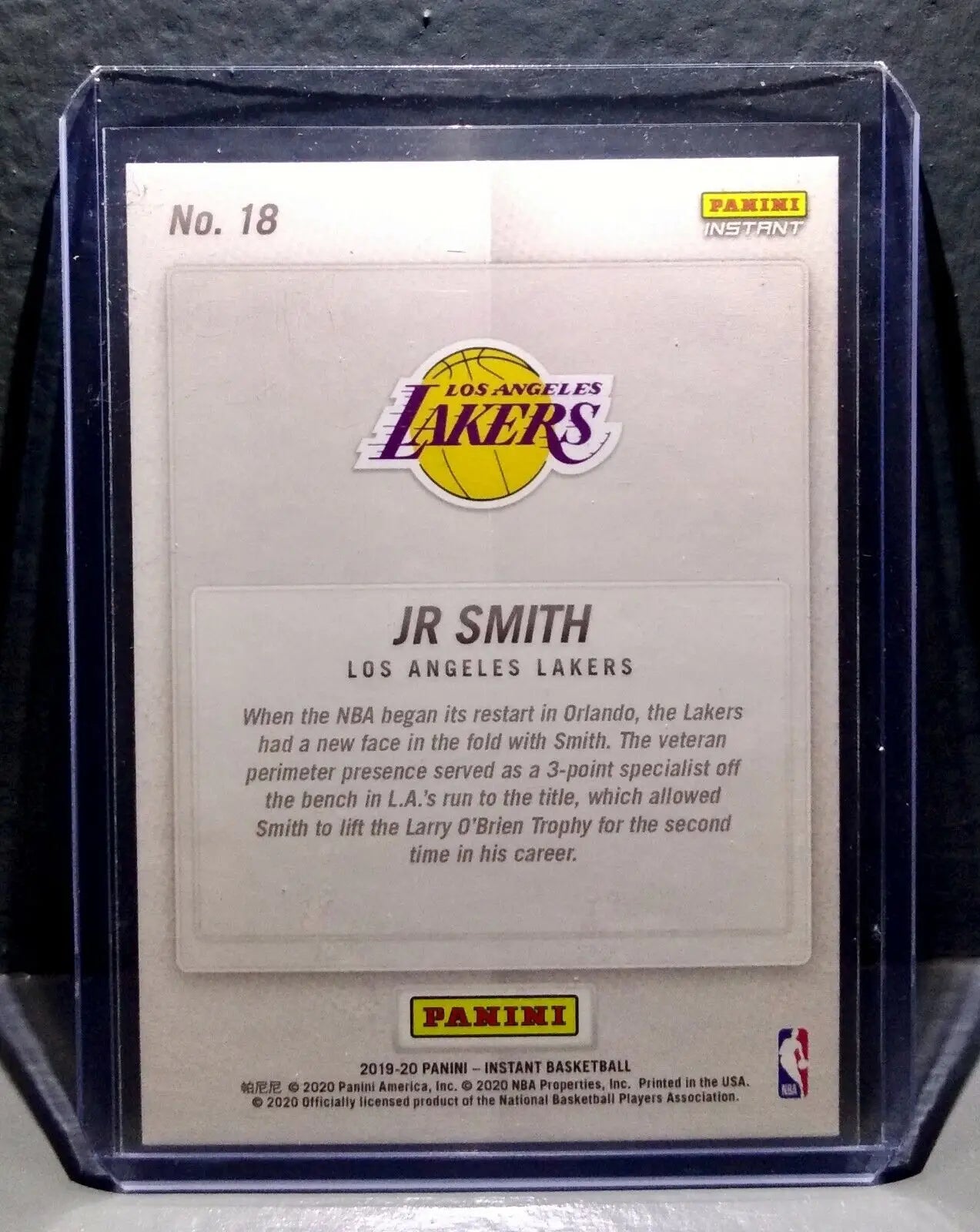 JR Smith 2020 Panini LA Lakers NBA Champions #18 Basketball Card - Basketball Card Single