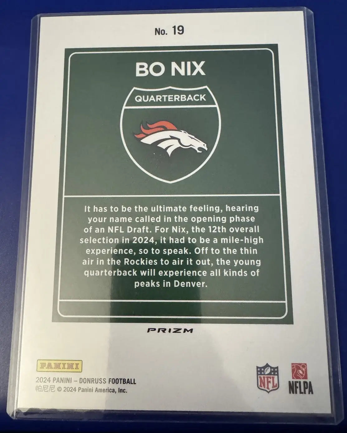 Jumbo Bo Nix Oversized Downtown football card from Panini Donruss Prizm 2024