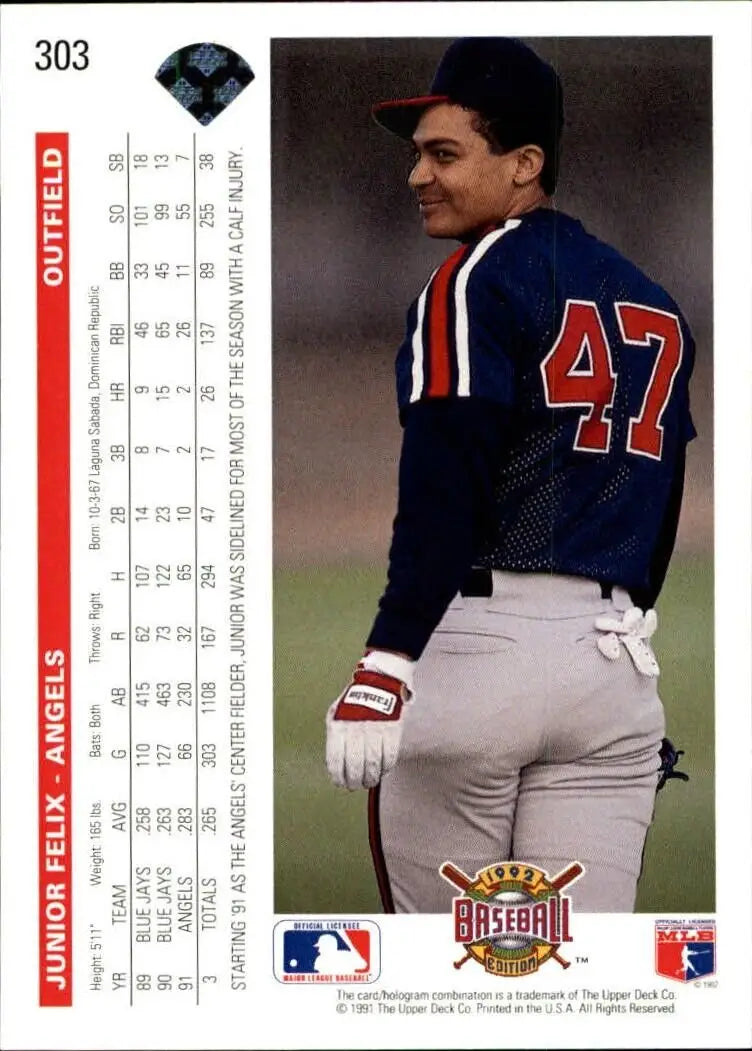 Junior Felix 1992 Upper Deck MLB #303 Baseball Card California Angels