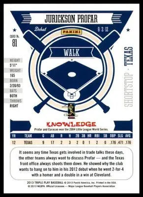 Jurickson Profar 2013 Panini Triple Play #81 Texas Rangers - Baseball Card Single