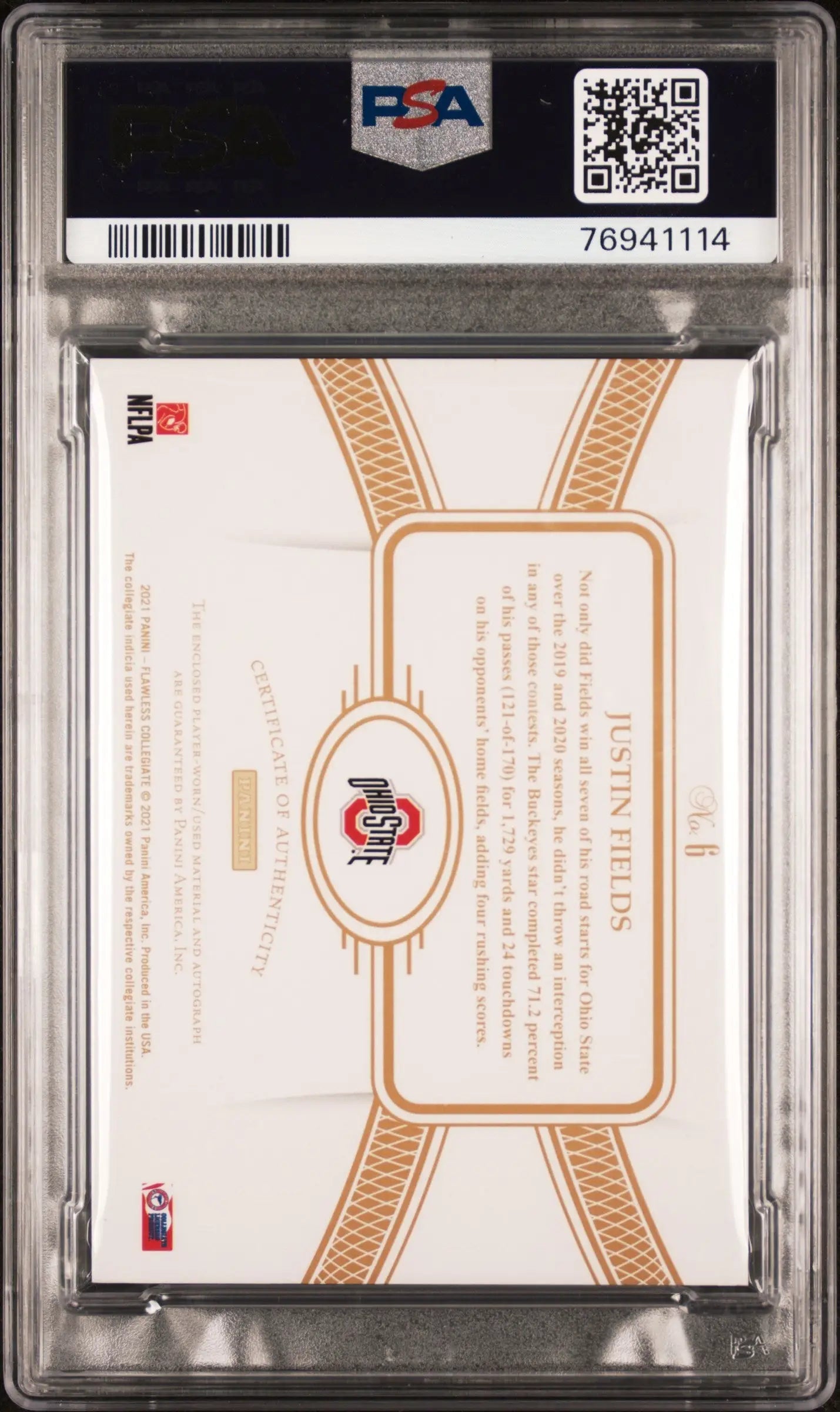 Justin Fields 2021 Panini Flawless Collegiate Gold Patch Auto #1/10 PSA 8 Auto 10 - Football Card Single