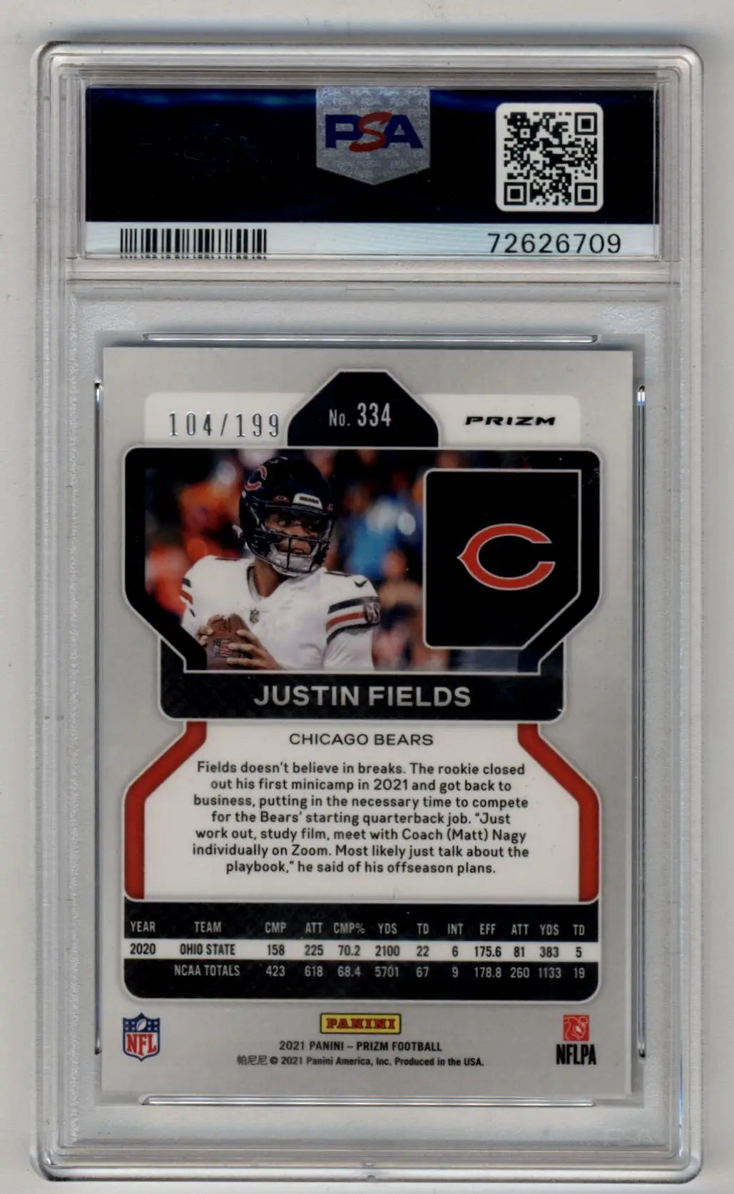 Justin Fields 2021 Prizm #334 Blue Wave 104/199 PSA 10 Gem Mint - Football Card Single