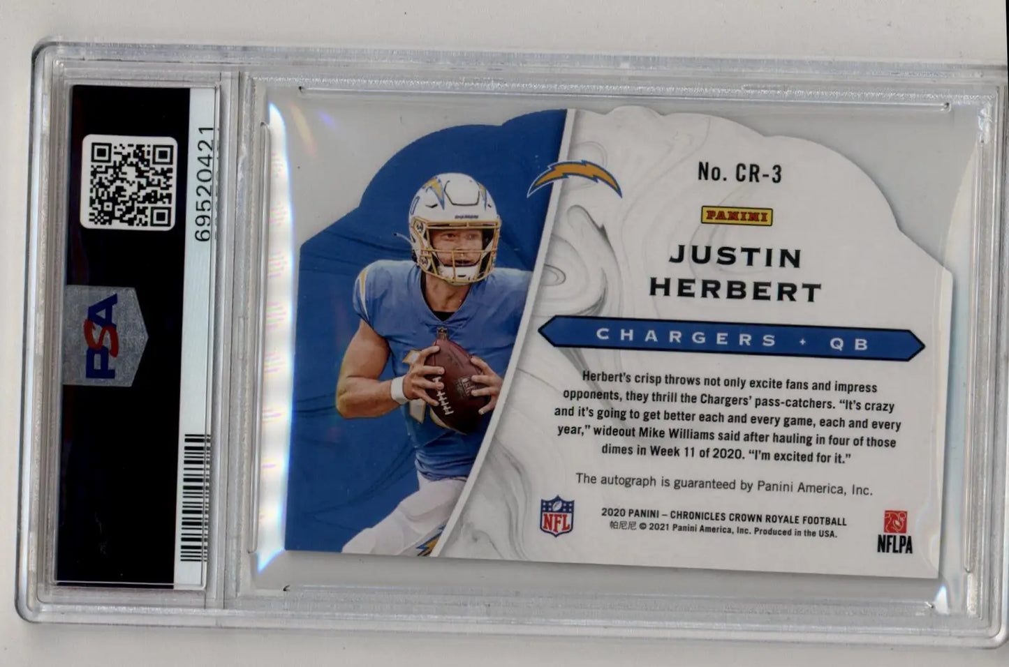 Justin Herbert 2020 Chronicles Crown Royale Auto PSA 9 Auto 10 - Football Card Single