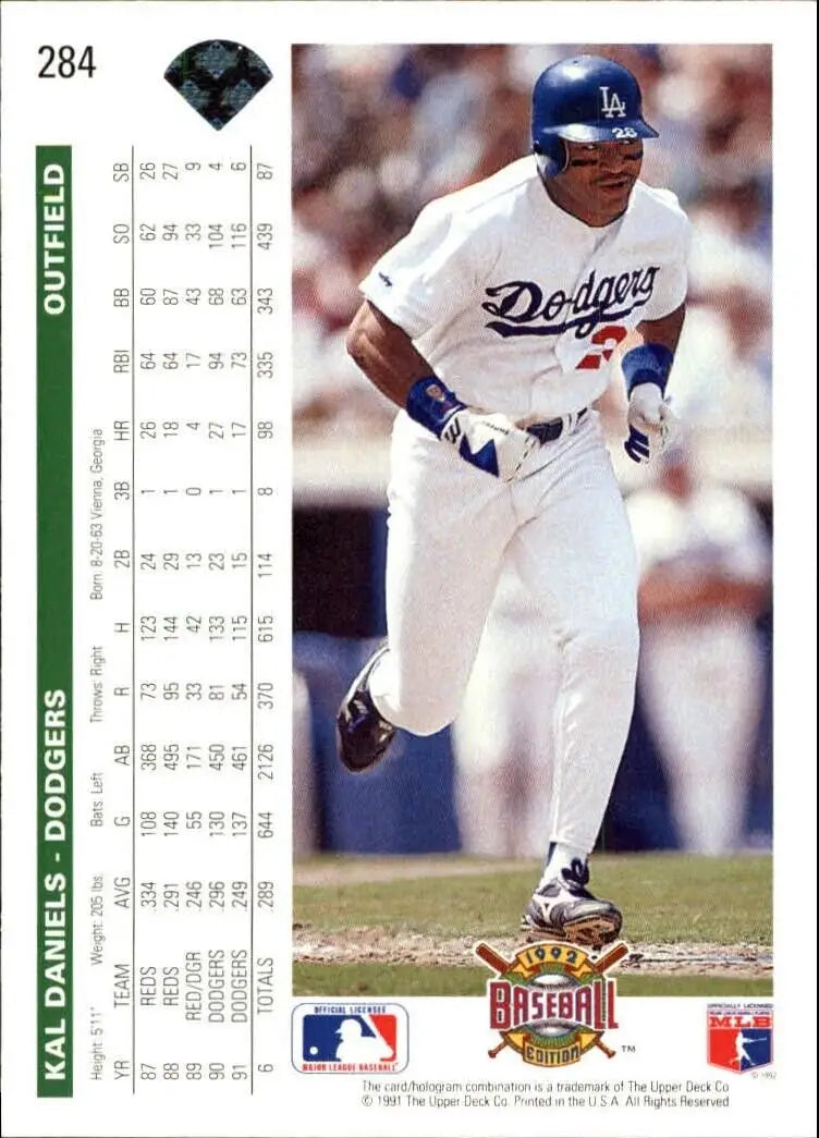 Kal Daniels 1992 Upper Deck MLB #284 Baseball Card Los Angeles Dodgers - Baseball Card Single