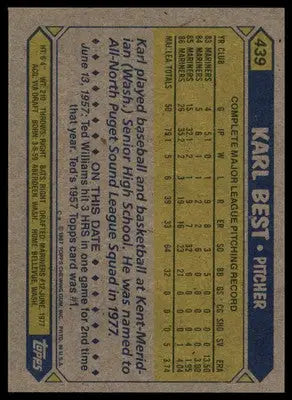 Karl Best 1987 Topps #439 Seattle Mariners - Baseball Card Single