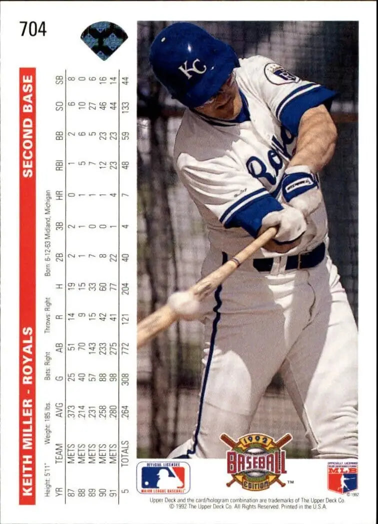 Keith Miller 1992 Upper Deck MLB #704 Baseball Card Kansas City Royals