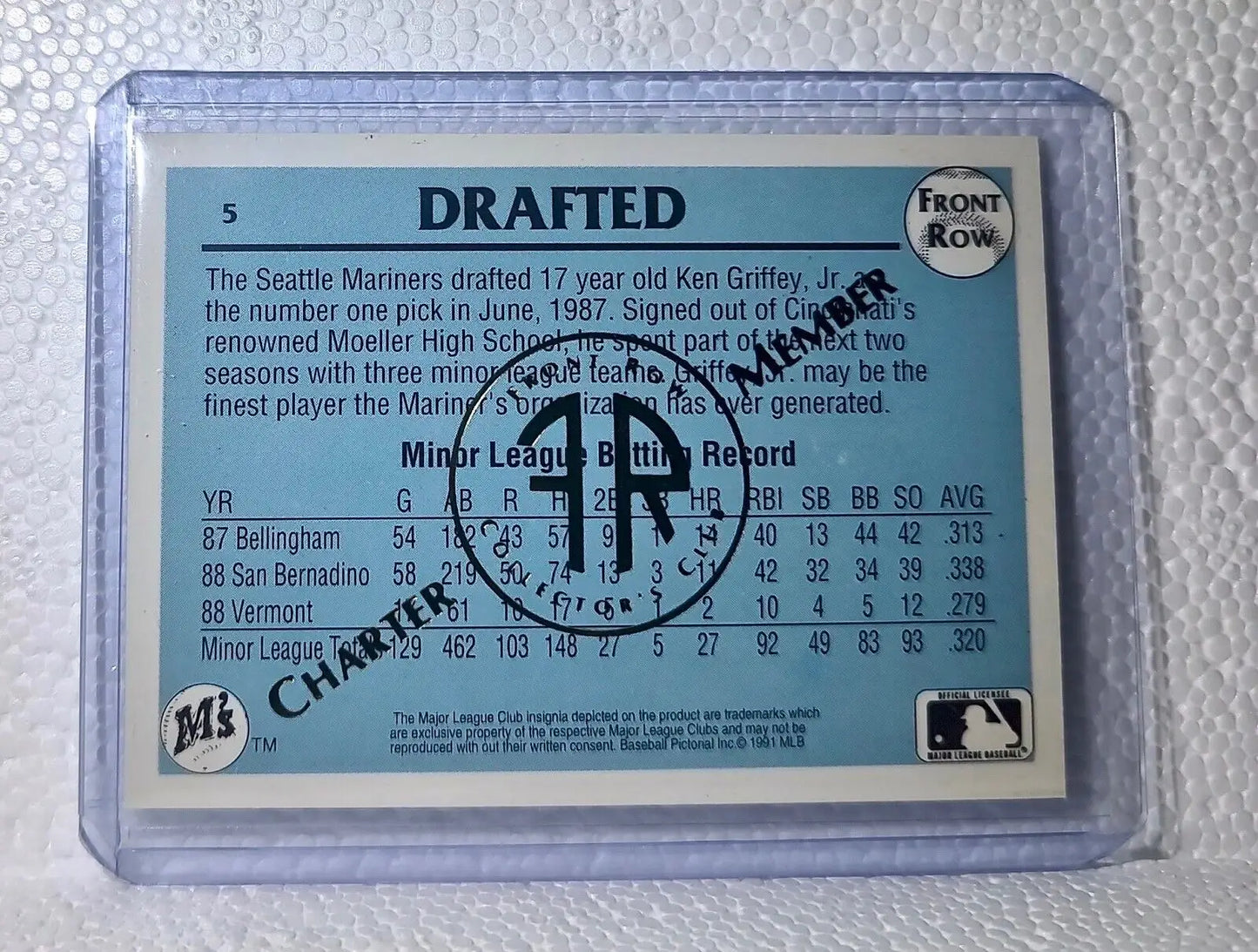 Ken Griffey Jr. 1991 Front Row MLB #5 Charter Member Baseball Card Mariners