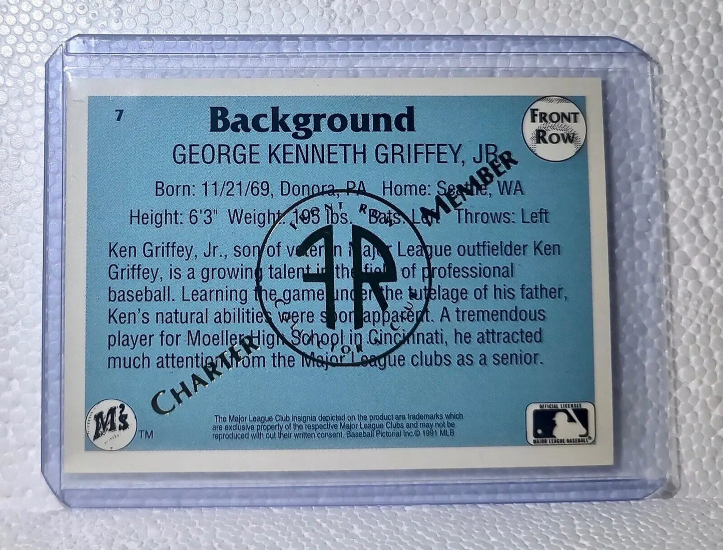 Ken Griffey Jr. 1991 Front Row MLB #7 Charter Member Baseball Card Mariners - Baseball Card Single