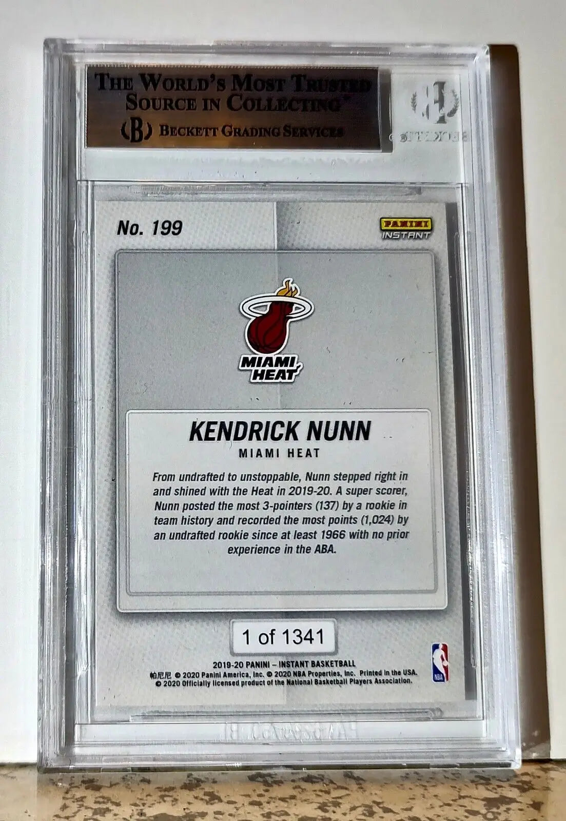 Kendrick Nunn 2019-20 Panini NBA #199 Rookie 1 of 1341 BGS 9 Mint Heat
