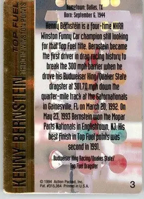 Kenny Bernstein - 1994 Action Packed NHRA - #3 - Racing - Racing Card Single