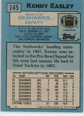 Kenny Easley - 1988 Topps - #145 - Football - Football Card Single