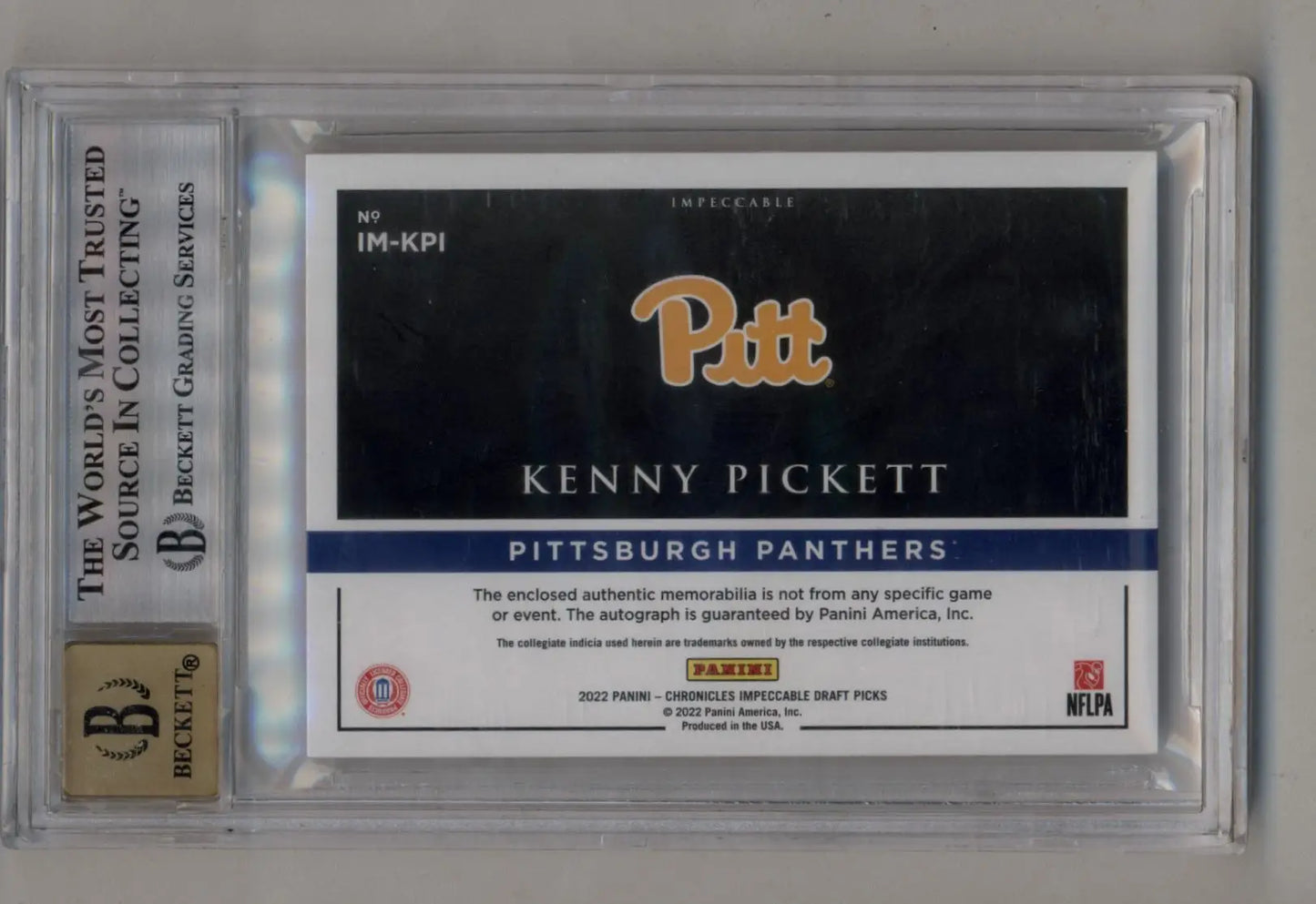 Kenny Pickett 2022 Chronicles Impeccable Draft Picks Elegance Conference Patch Auto 1/1 BGS 9 Mint - Football Card