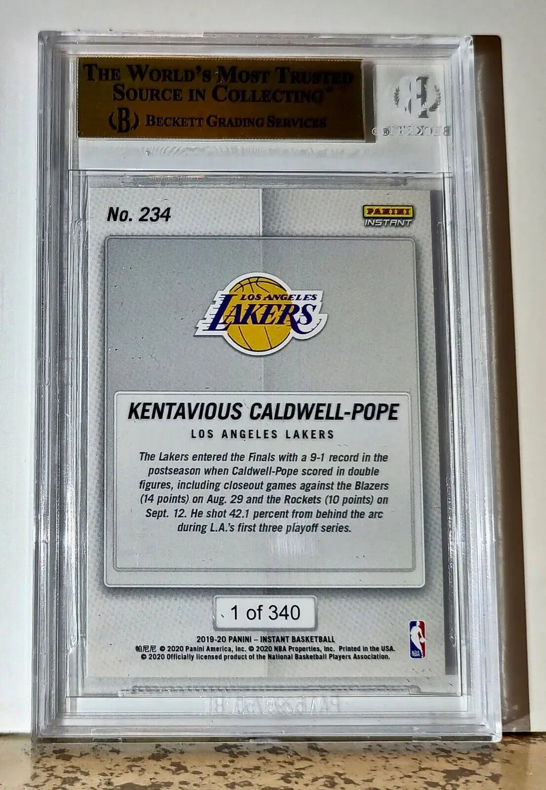 Kentavious Caldwell-Pope 2019-20 Panini NBA #234 Card 1/340 BGS 9.5 Gem Lakers - Basketball Card Single