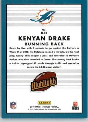 Kenyan Drake - 2019 Donruss - #H-12 - Highlights Football - Football Card Single