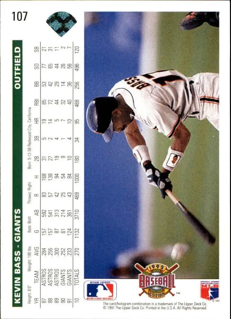 Kevin Bass 1992 Upper Deck MLB #107 Baseball Card San Francisco Giants