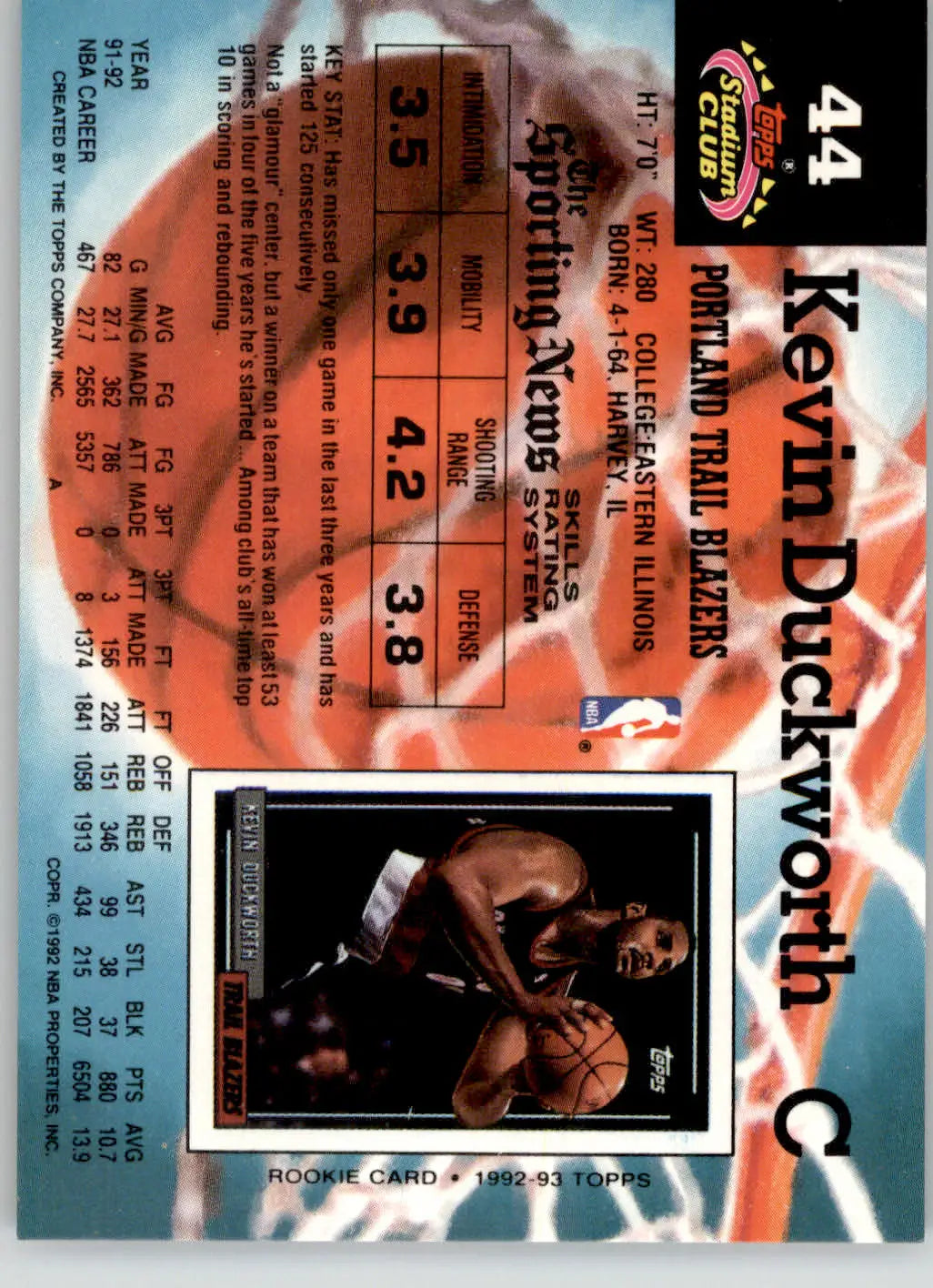 Kevin Duckworth - 1992-93 Stadium Club - #44 - Basketball - Basketball Card Single