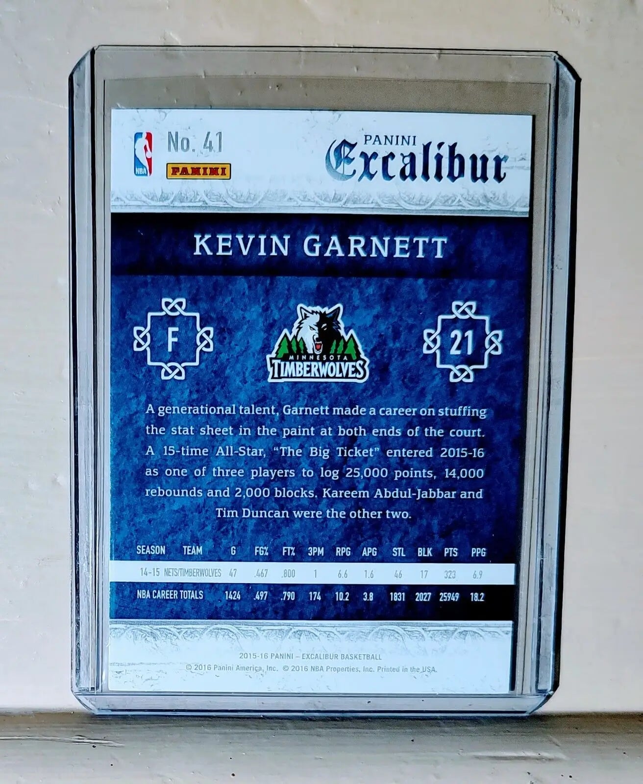 Kevin Garnett 2015-16 Panini Excalibur Basketball NBA #41 Card - Basketball Card Single