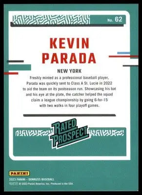 Kevin Parada 2023 Donruss #62 New York Mets - Baseball Card Single