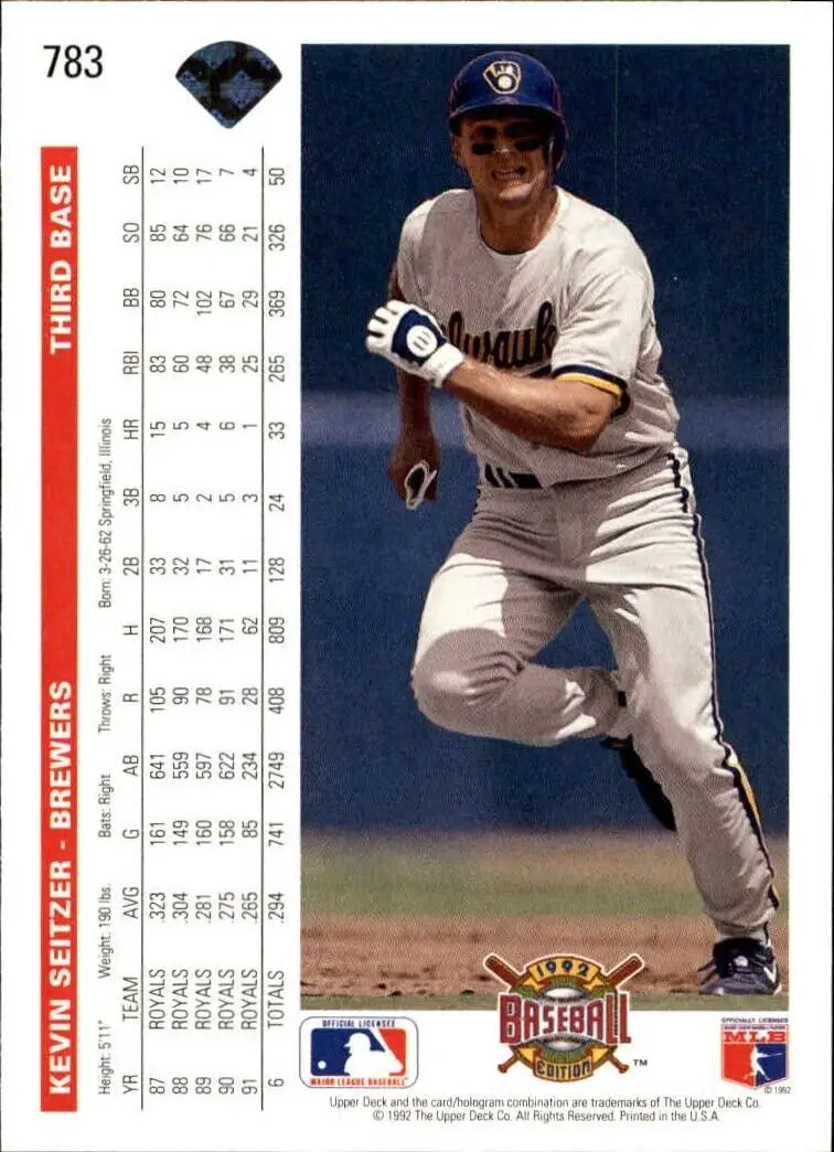 Kevin Seitzer 1992 Upper Deck MLB #783 Baseball Card Milwaukee Brewers
