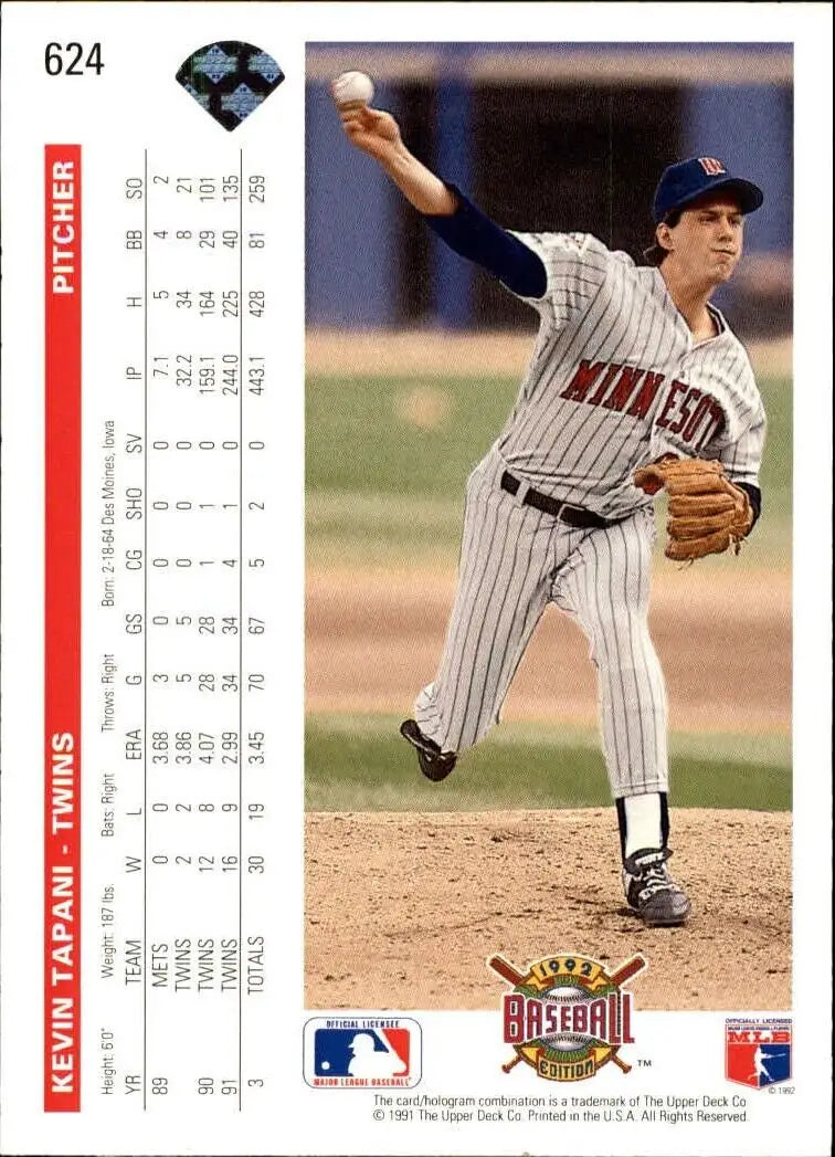 Kevin Tapani 1992 Upper Deck MLB #624 Baseball Card Minnesota Twins - Baseball Card Single