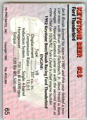 Keystone Beer #16 - 1993 Action Packed - #65 - Racing - Racing Card Single