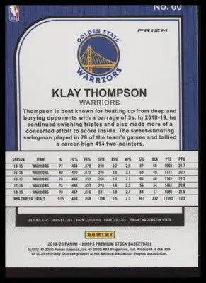 Klay Thompson 2019-20 Hoops Premium Red Cracked Ice #60 Golden State Warriors - Basketball Card Single