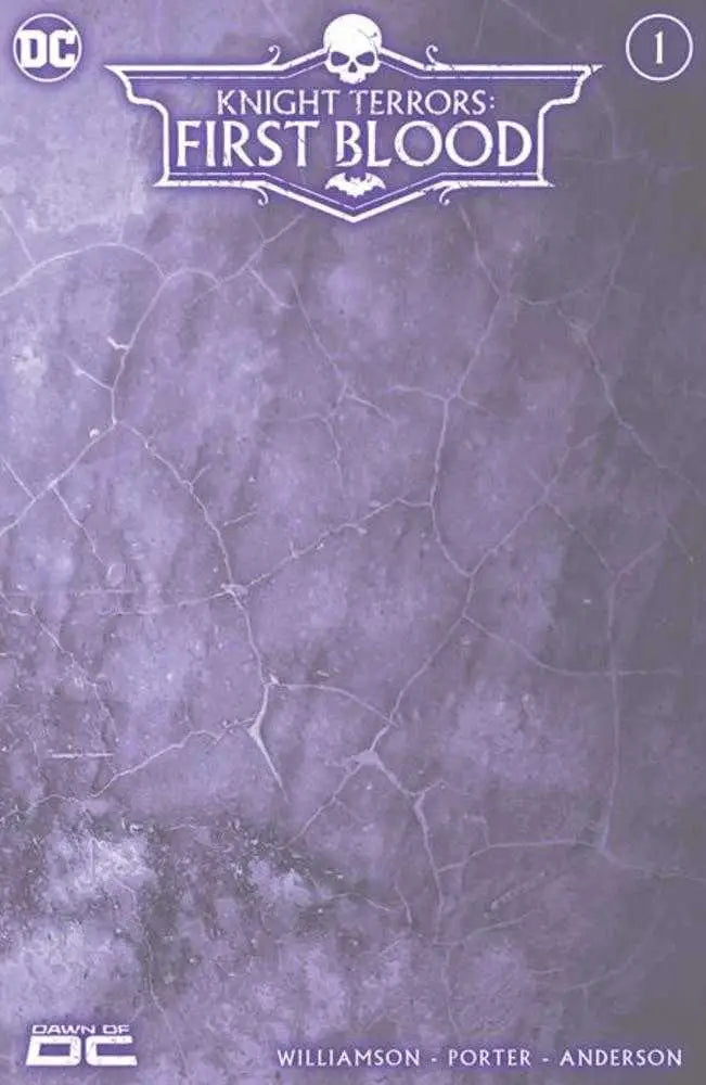 Comic book cover for DC’s Knight Terrors First Blood with purple marbled texture