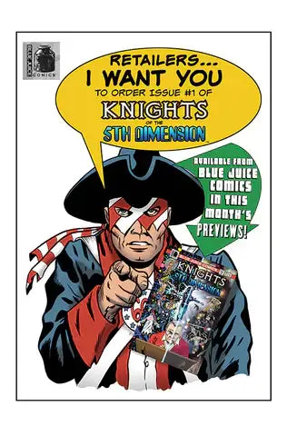 Colorful Knights of the 5th Dimension promo poster featuring a character by Walt Flanagan