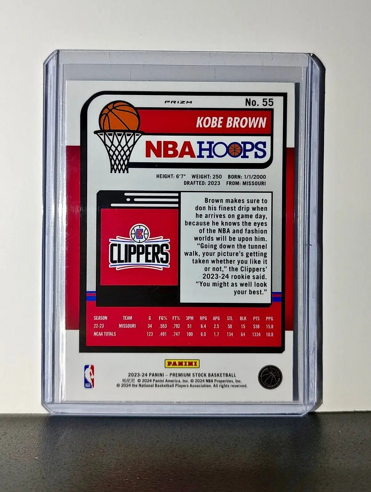 Kobe Brown 2023-24 Panini Premium NBA Hoops #55 Disco Prizm Rookie Card Clippers - Basketball Card Single