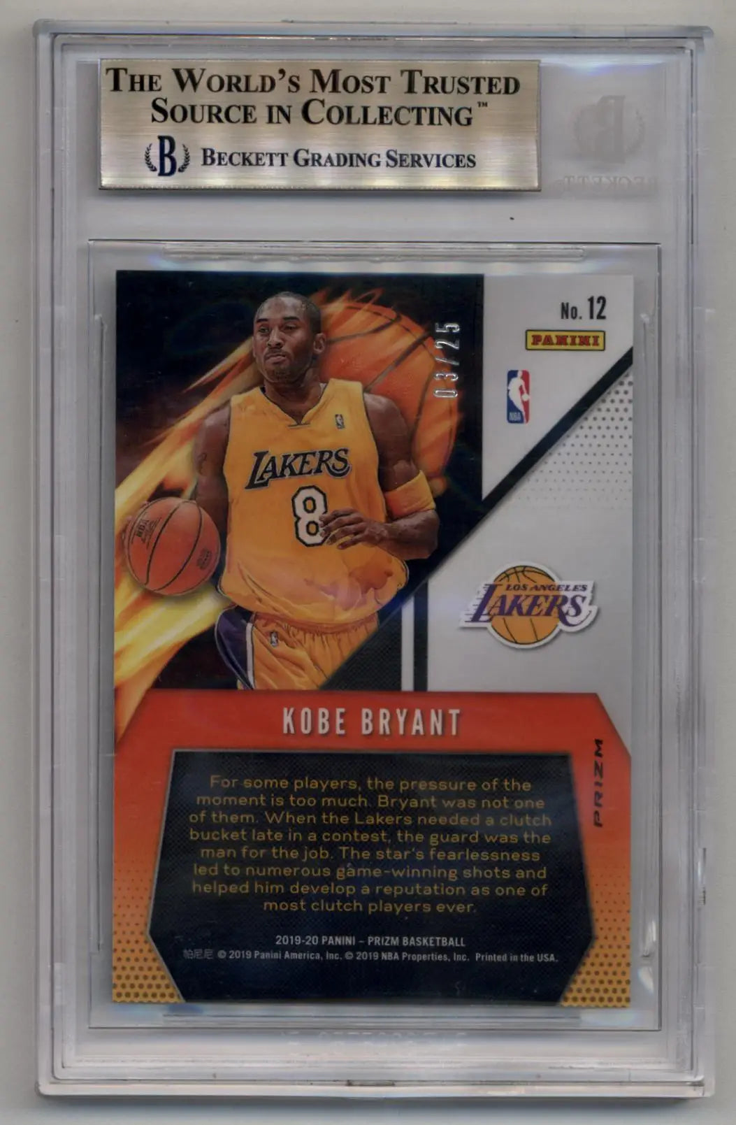 A graded Kobe Bryant Prizm Fearless Mojo trading card displayed in the product listing