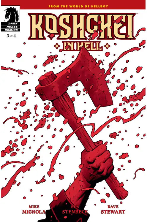 Red hammer in hand with blood-like droplets for Koshchei In Hell #3 trading cards