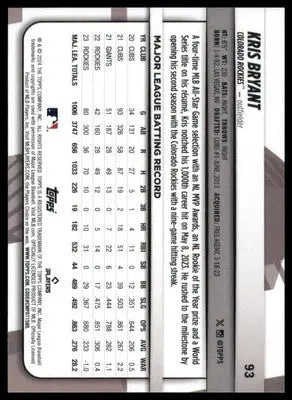 Kris Bryant 2024 Topps Big League #93 Colorado Rockies - Baseball Card Single