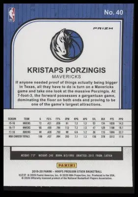 Kristaps Porzingis 2019-20 Hoops Premium Purple Disco #40 Dallas Mavericks - Basketball Card Single