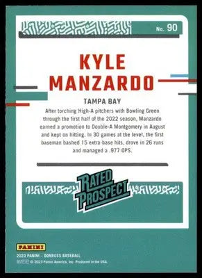 Kyle Manzardo 2023 Donruss #90 Tampa Bay Rays - Baseball Card Single