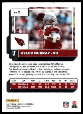 Kyler Murray 2022 Donruss #5 Arizona Cardinals - Football Card Single
