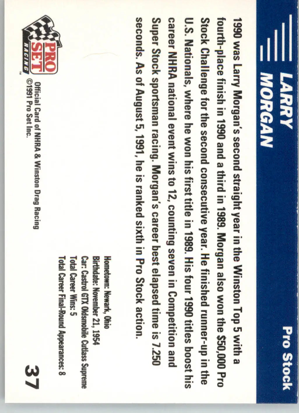 Larry Morgan - 1991 Pro Set NHRA - #37 - Racing - Racing Card Single