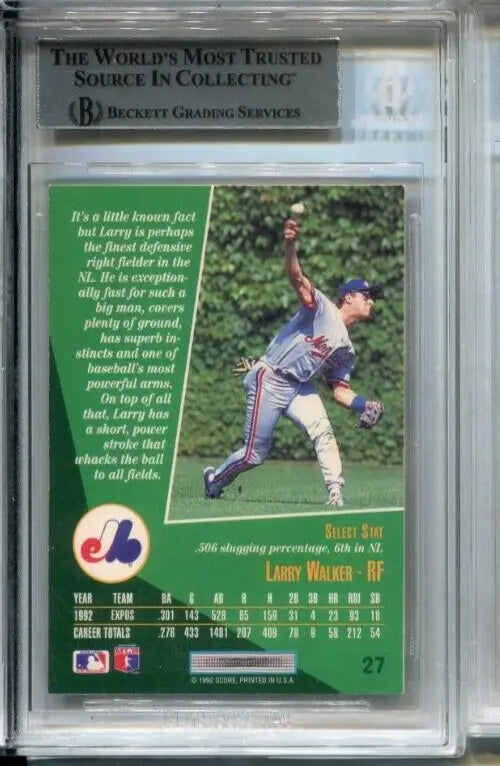 Larry Walker Beckett BAS Signed 1993 Select #27 Autograph Rockies HOF BGS Auto - Baseball Card Single